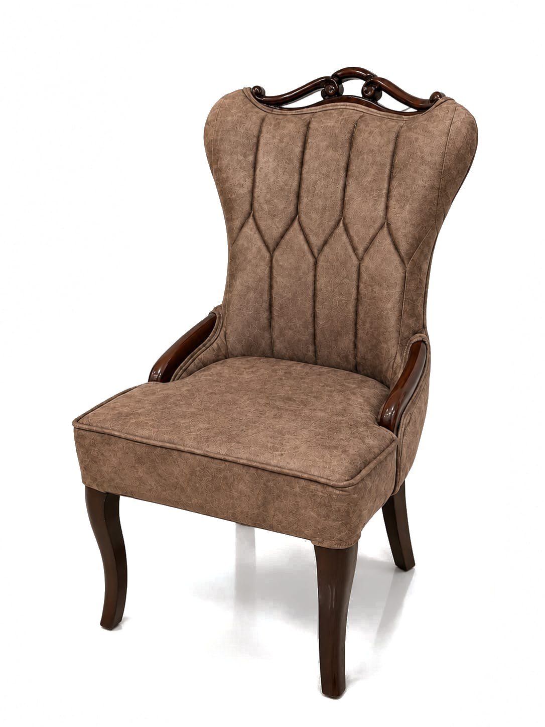 Coronet Accent Chair, mocha suede, walnut polish
