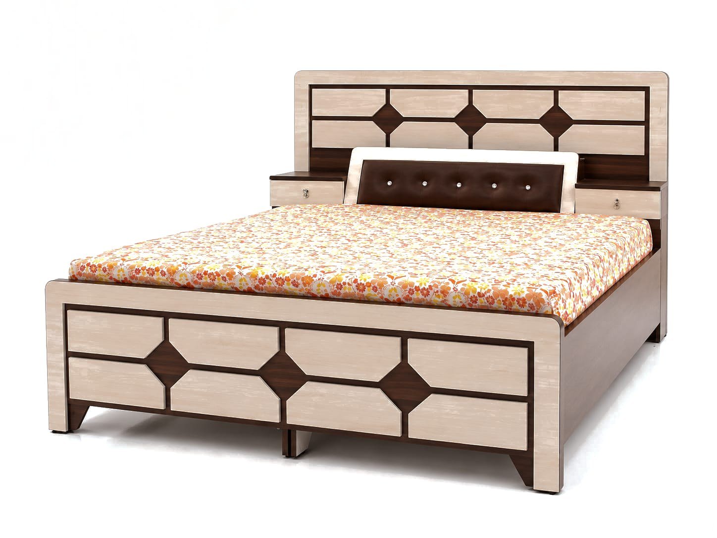 Ashira King Bed, ivory oak & wenge laminate