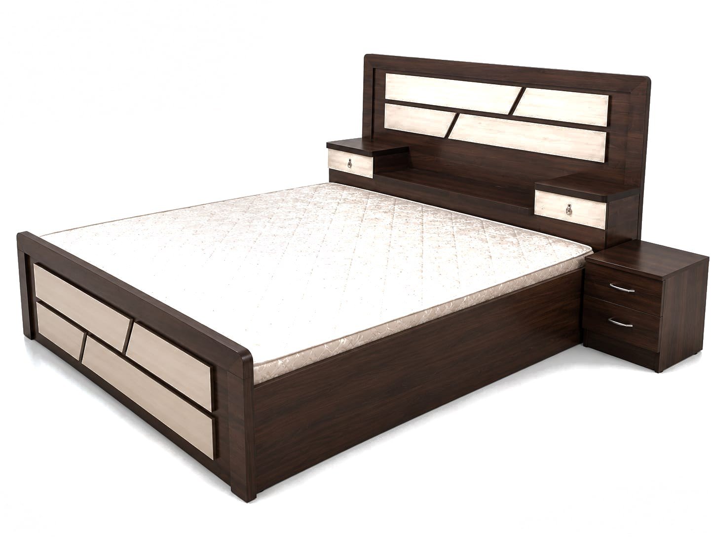 Cascade King Storage Bed, espresso walnut & ivory oak laminate