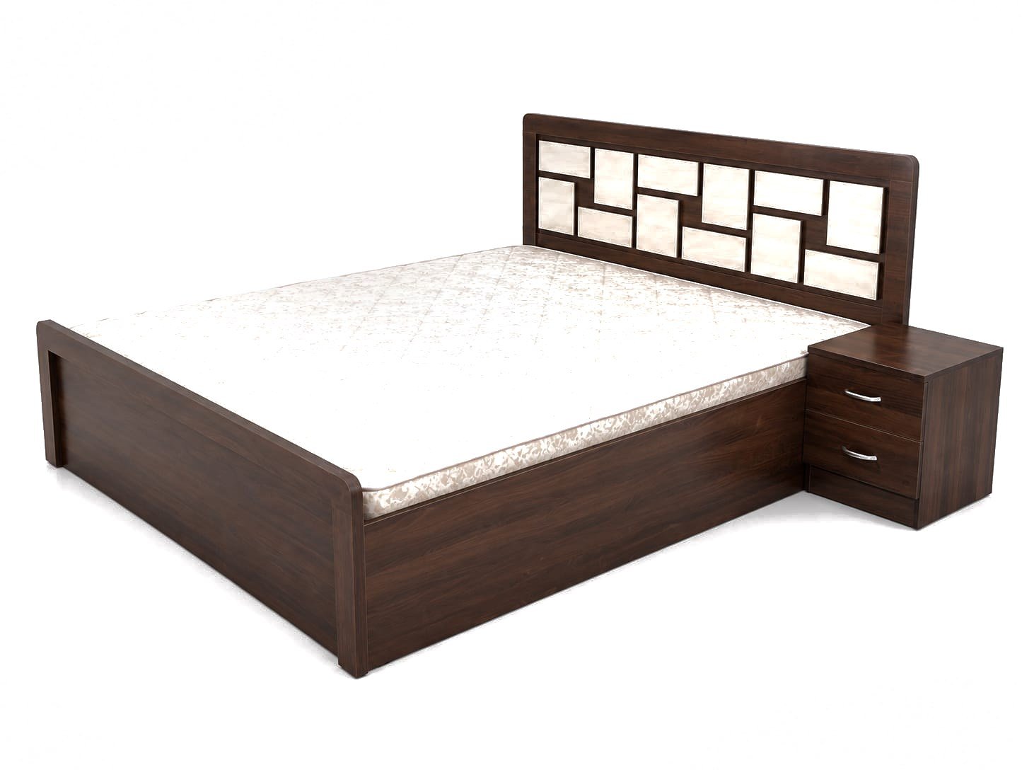 Mosaic King Storage Bed, espresso walnut & ivory oak laminate