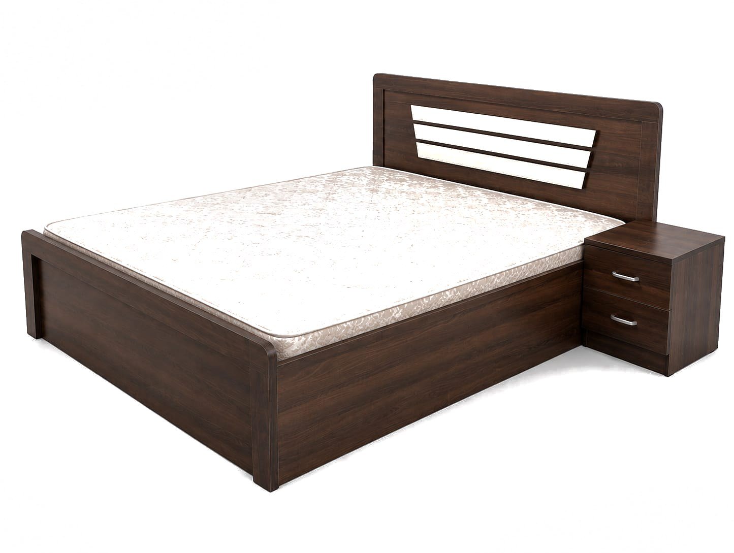 Rivena King Storage Bed, espresso walnut & ivory oak laminate