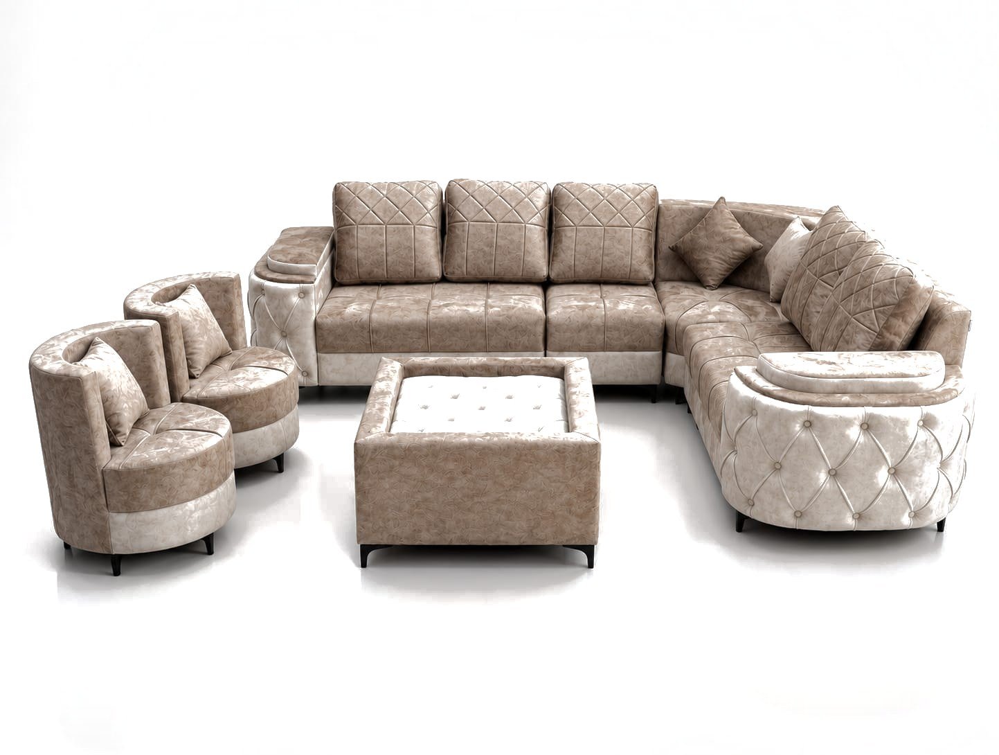 Aurelia Curved Sectional, champagne printed fabric